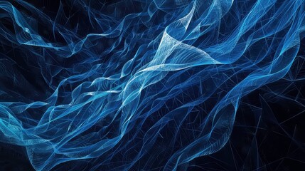 Wall Mural - Abstract blue and white glowing particles with a dark background.