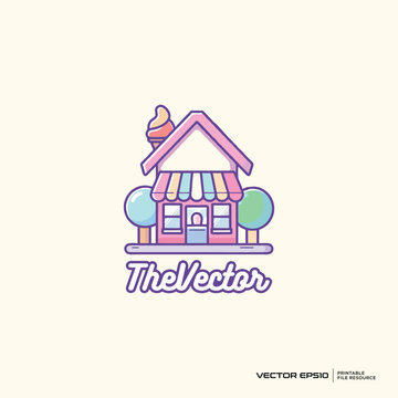 Cute dessert store line logo, vector, mascot, character, cartoon, illustration, eps10