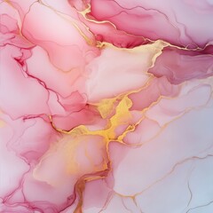 Wall Mural - Luxury abstract fluid art painting background, alcohol ink technique in white, pink colors with gold. Marble texture wallpaper. Dreamy, inspirational design. Fluid inks creating lines, waves, swirls