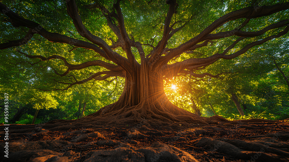 Beyon Tree Beautiful big banyan tree from the surrounding trees, bottom view Stock ...