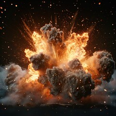 Canvas Print - A fiery explosion with smoke.