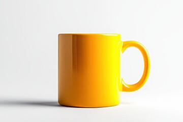 A bright yellow mug on a plain background, ideal for beverages or decoration.