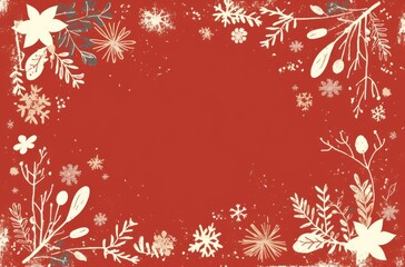 Poster - Christmas Frame with   White Snowflake Pattern Border on a red Background