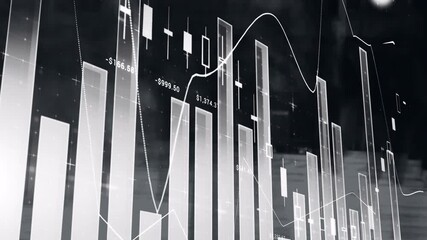 Sticker - Financial data charts and graphs animation over dark background