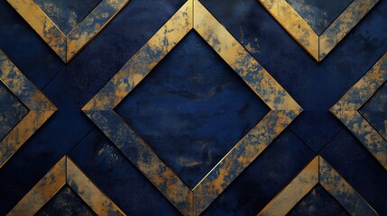 Poster - A blue and gold design with a diamond shape in the middle. The design is made up of squares and triangles