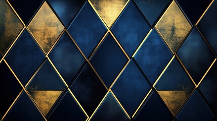 Wall Mural - A blue and gold patterned background with squares of different sizes. The squares are gold and blue and are arranged in a way that creates a sense of depth and texture