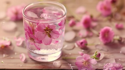 Wall Mural - Drink delightful pink flower water to stay hydrated