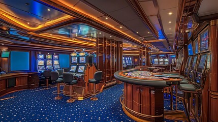 Casino Interior with Slot Machines and Red Carpet