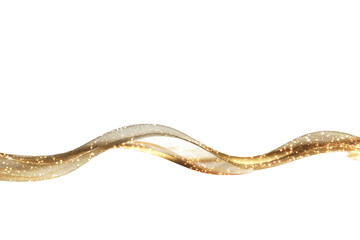 gold wavy line light line, golden wave lights , golden stars dust trail sparkling particles isolated
