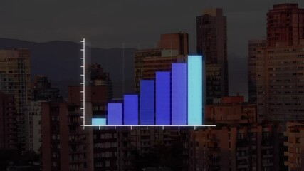 Poster - Bar chart animation over cityscape with tall buildings