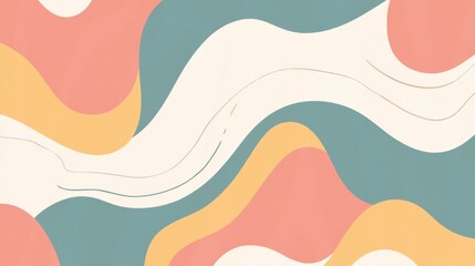 Retro Groovy Wavy Pattern with Pastel Colors and Simple Shapes