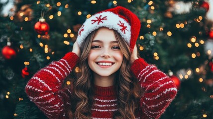 minimal concept of a hipster woman kid smile wearing christmas clothes photographed