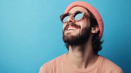 minimal concept of a hipster young man smile wearing photographed