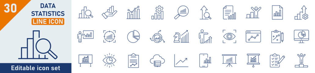 Wall Mural - data statistics line icon set. set of 30 outline icons related to data, statistics, analysis, optimi