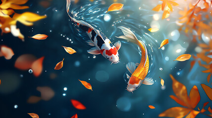 Wall Mural - golden koi fish in beautiful water Cinematic background