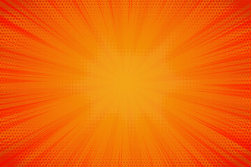 Poster - comic yellow cartoon background. orange pop art sunburst vector pattern. vintage halftone effect wal