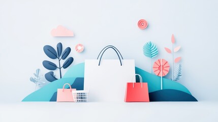 Poster - A visually appealing web page layout for an e commerce website, featuring product categories, product listings, and a prominent shopping cart icon.