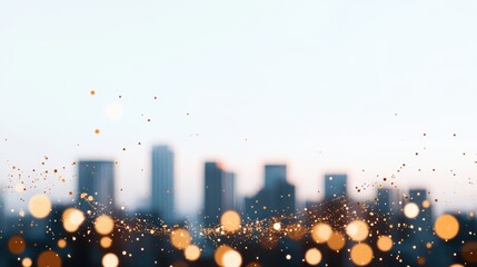 Poster - A cityscape with buildings connected by data streams, representing the accessibility and reach of SaaS platforms.