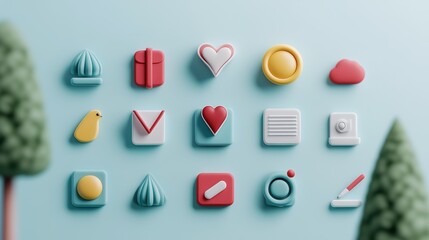 Poster - A set of icons for a mobile app or website, representing various functions, features, and actions, enhancing user experience and accessibility.