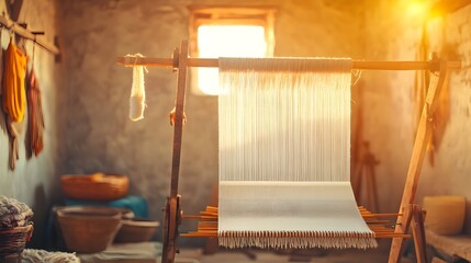 Poster - Cozy Handloom Textile in Warmly Lit Room   Traditional Artisanal Craft