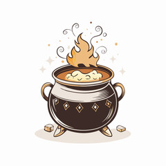 Bubbling Witch's Cauldron with Magical Flames in Halloween Style