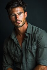 Wall Mural - Handsome man posing in contemporary studio