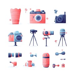 Aufkleber - Flat Gradient Icon Set of Essential Photography Tools and Equipment