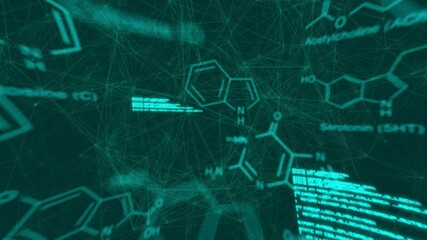 Poster - chemical formulas and molecular structures animation over network of connections