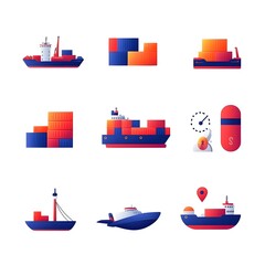 Poster - Flat Gradient Icon Set of Global Shipping and Logistics Elements