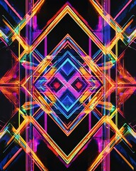 Abstract geometric pattern with vibrant neon colors.