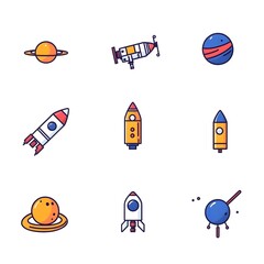 Poster - Flat Gradient Icons Depicting Elements of Space and Astronomy