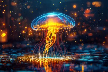 Wall Mural - Glowing Jellyfish in Fantasy Underwater World