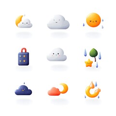 Aufkleber - Flat Gradient Weather Icon Set of Sunny Rainy and Cloudy Symbols