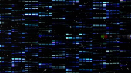 Poster - DNA strand and binary coding, scientific data processing animation