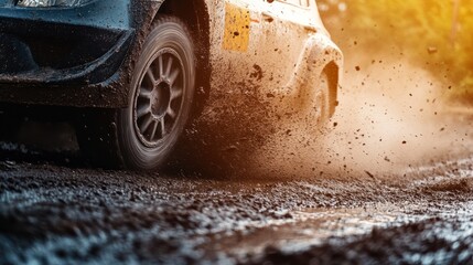 Car driving on a muddy road