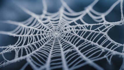 Frozen Spider Web with Dew Drops Macro Photography