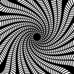 Poster - Psychedelic hypnotic spiral pattern, hypnosis swirl. Vector optical illusion background with swirled vortex. Black and white twisted lines turn towards the center creates a tunnel-like visual effect