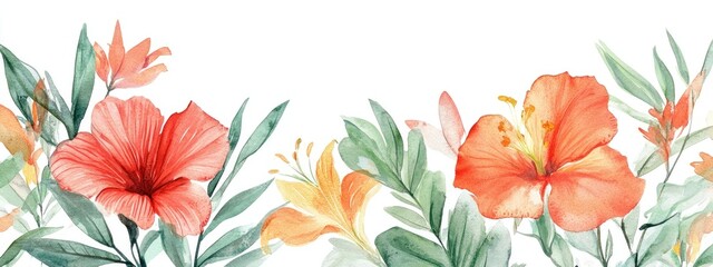 Poster - Watercolor illustration showcasing the distortion of floral elements and artistic leaf designs