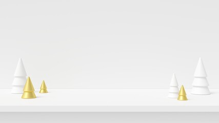 Poster - 3d christmas concept white background with white table empty space. white and gold minimal christmas
