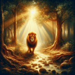 Wall Mural - lion in the night