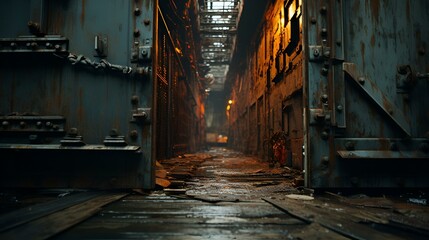 Canvas Print - a dark hallway with a light on the ceiling. 