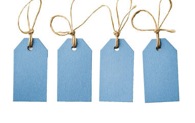 Set of blue craft paper tag with twine on transparent background, png	