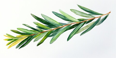 Wall Mural - Watercolor painting of a pine leaf on a white backdrop