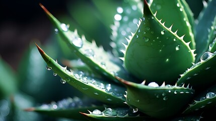 Sticker - a close up of a green plants on water dropes. 