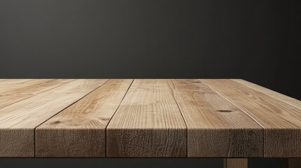 Poster - 3D rendering of an empty brown wooden table designed for product display montages in a bathroom and office setting