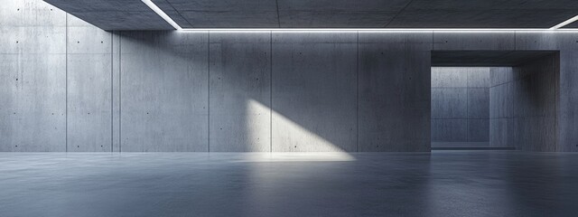 Poster - 3D rendering of a smooth empty dark abstract concrete interior showcasing an architectural background