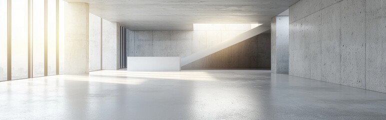 Poster - Abstract smooth white and concrete interior with 3D rendering
