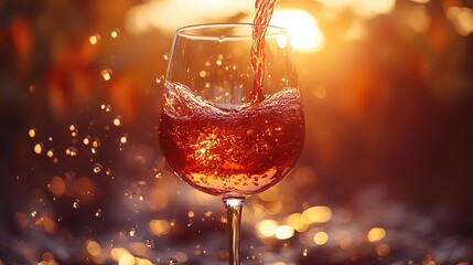 Sticker - A cinematic capture of wine being poured into a glass, the red liquid forming dynamic patterns as it swirls inside the glass, with the warm light creating a rich, inviting atmosphere, HD quality.