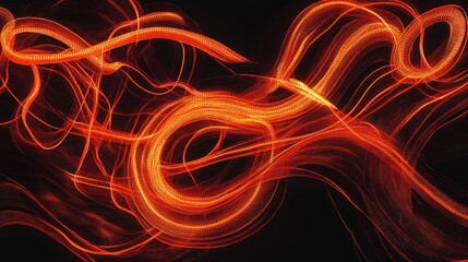 Wall Mural - Line art illustration of vibrant orange luminous wire featuring twisted light cables Various shapes and designs of electroluminescent wires with unique twists showcasing dynamic EL wire