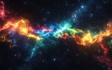 Aufkleber - 8K illustration of a nebula in black green blue and red space created with 3D cartoon rendering